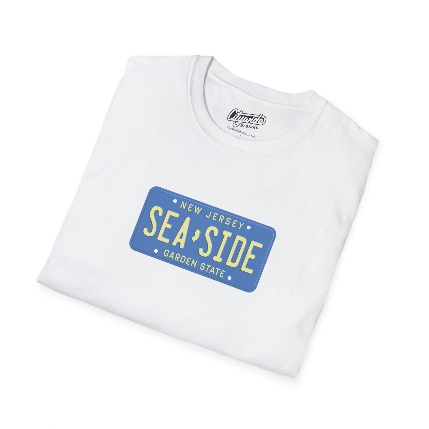New Jersey Personalized License Plate Graphic Tee with Seaside Text