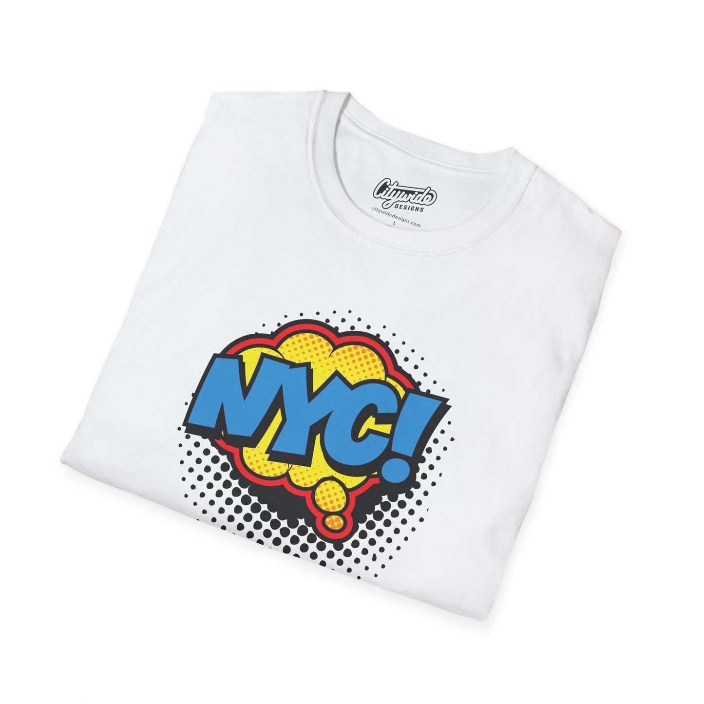 NYC in Pop Art Comic Word Bubble Graphic Tee with Halftone Dots