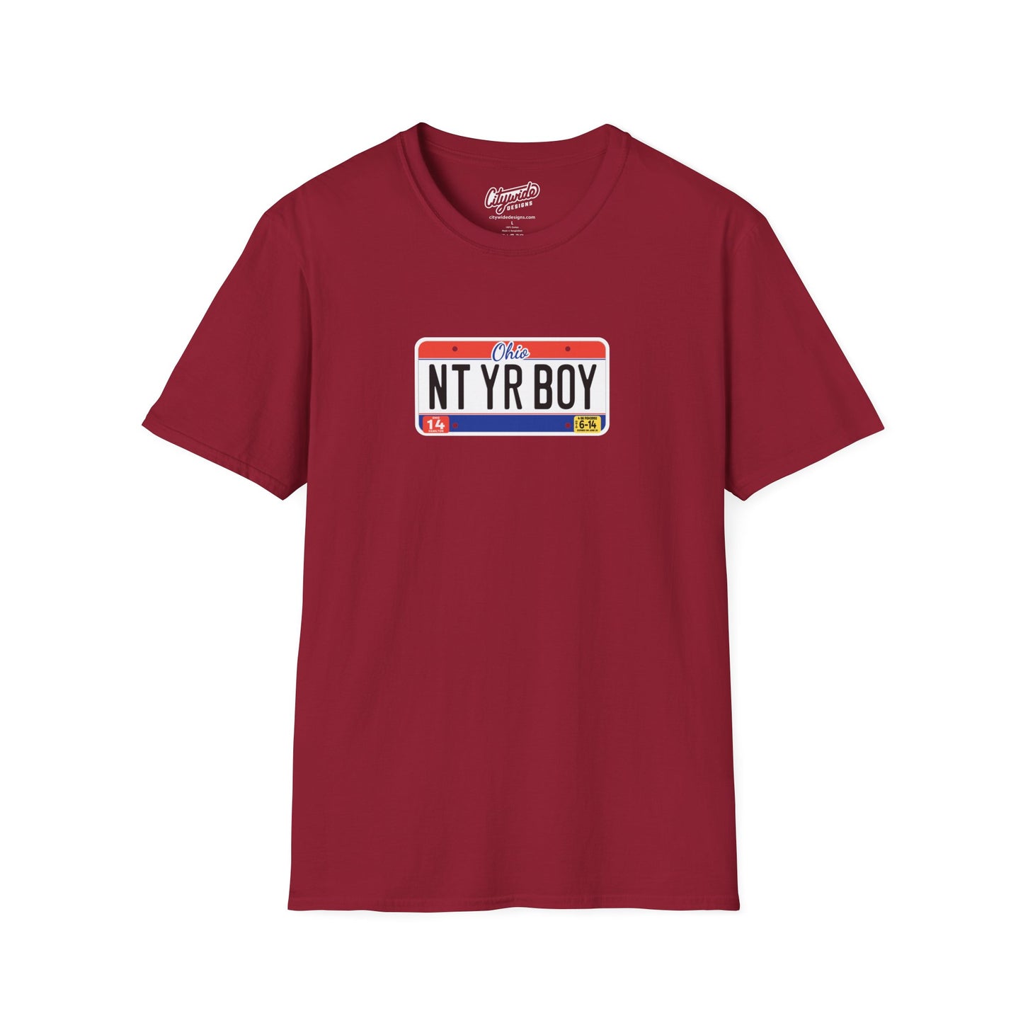 Ohio License Plate Graphic Tee with Nt Yr Boy Text T-Shirt