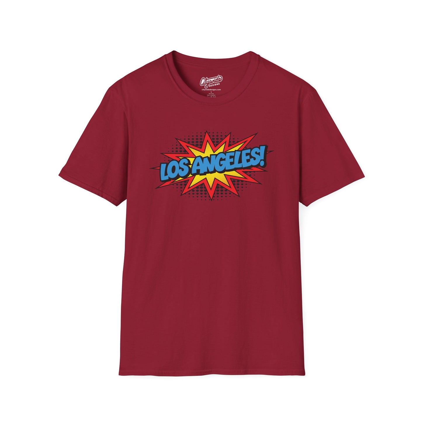 Los Angeles in Pop Art Comic Burst Graphic Tee with Halftone Dots