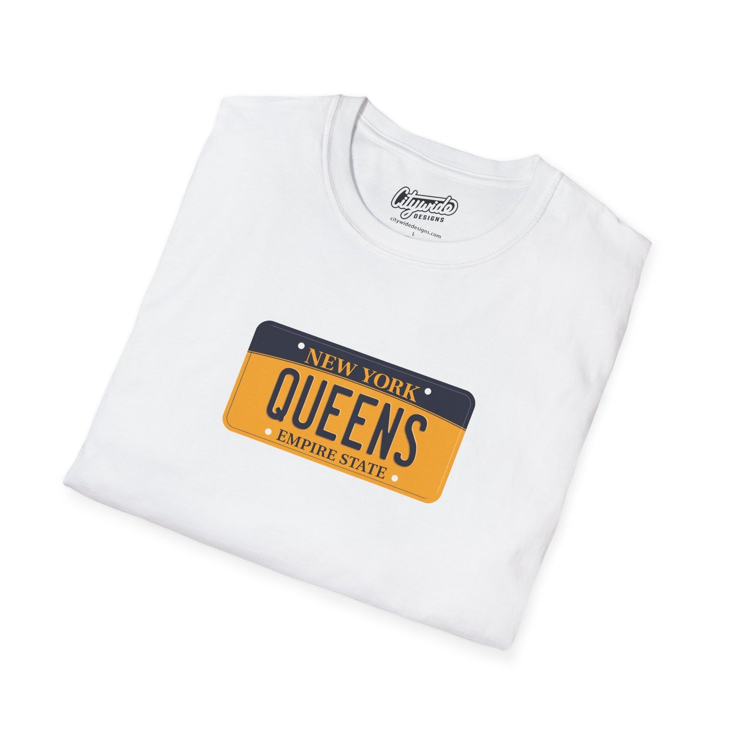 New York License Plate Graphic Tee with Queens Text T-Shirt