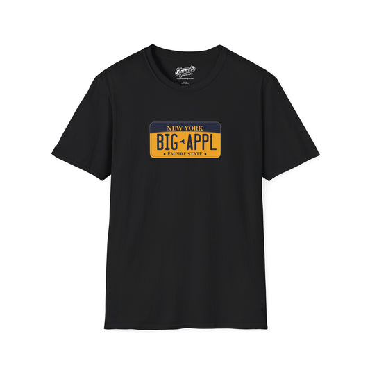 New York License Plate Graphic Tee with Big Appl Text T-Shirt