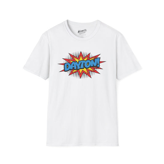 Dayton in Pop Art Comic Burst Graphic Tee with Halftone Dots