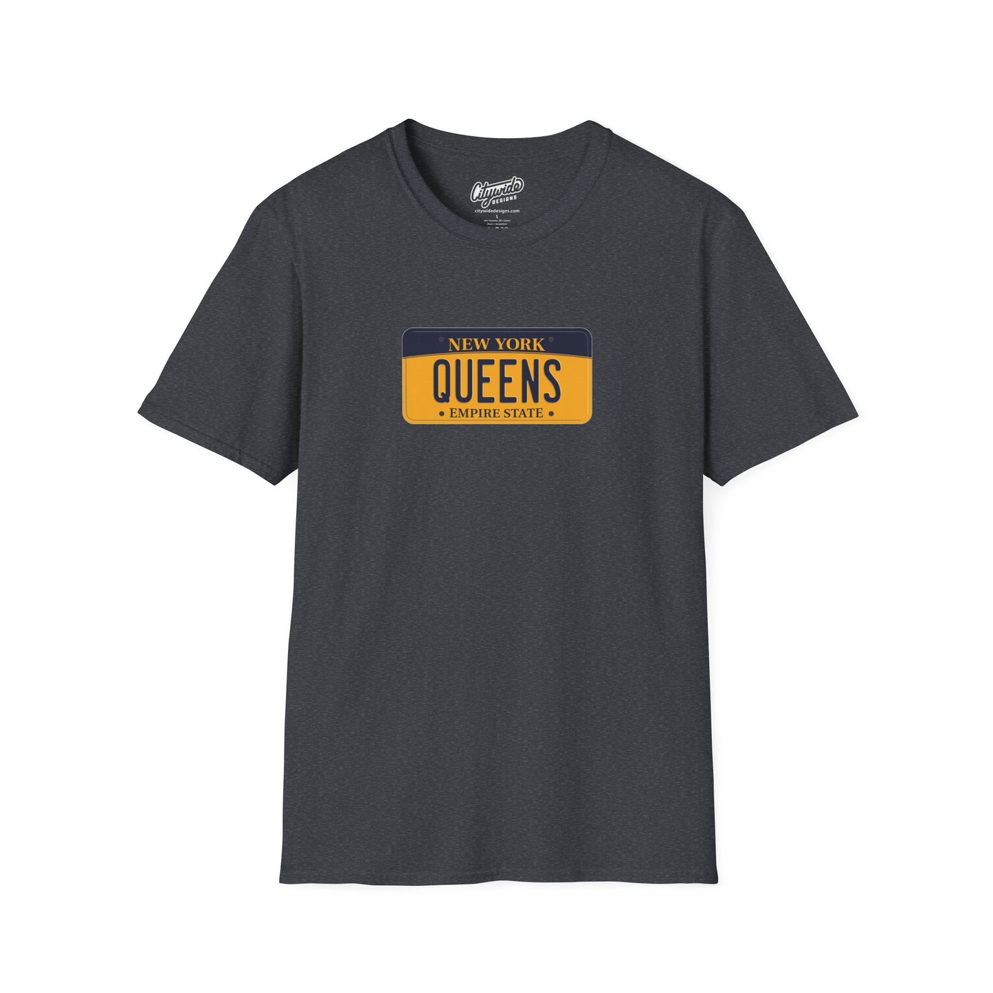 New York License Plate Graphic Tee with Queens Text T-Shirt
