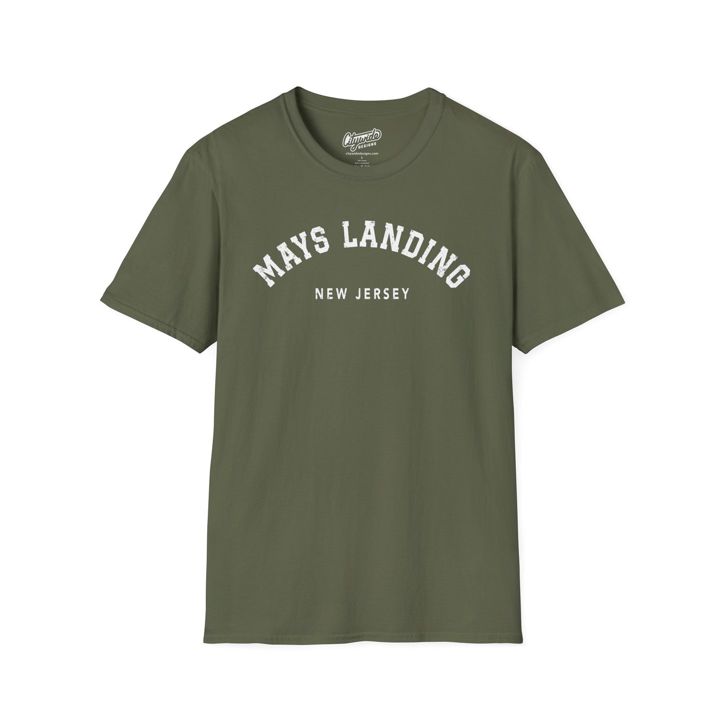 Mays Landing Heart New Jersey, Arched Varsity Text T-Shirt