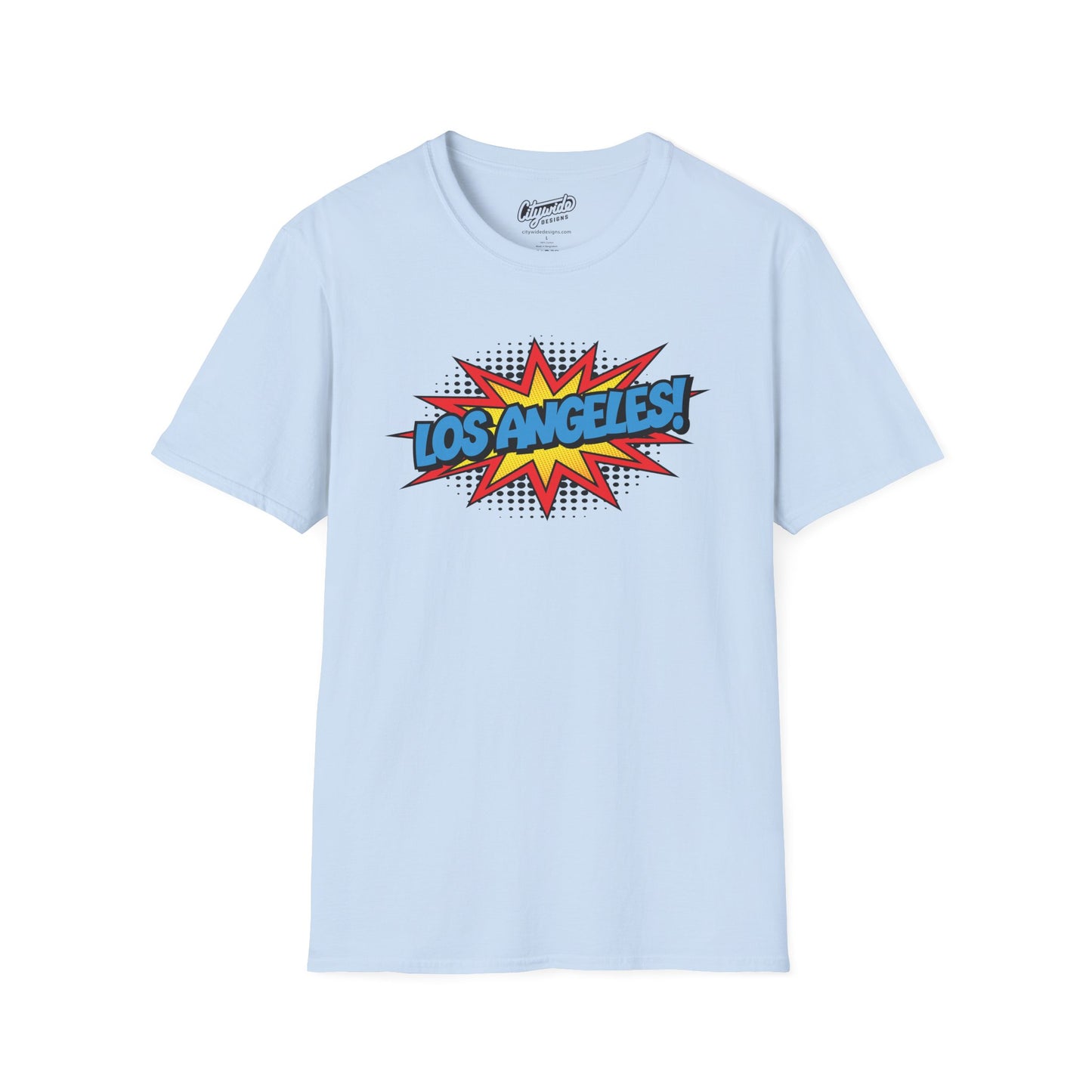 Los Angeles in Pop Art Comic Burst Graphic Tee with Halftone Dots