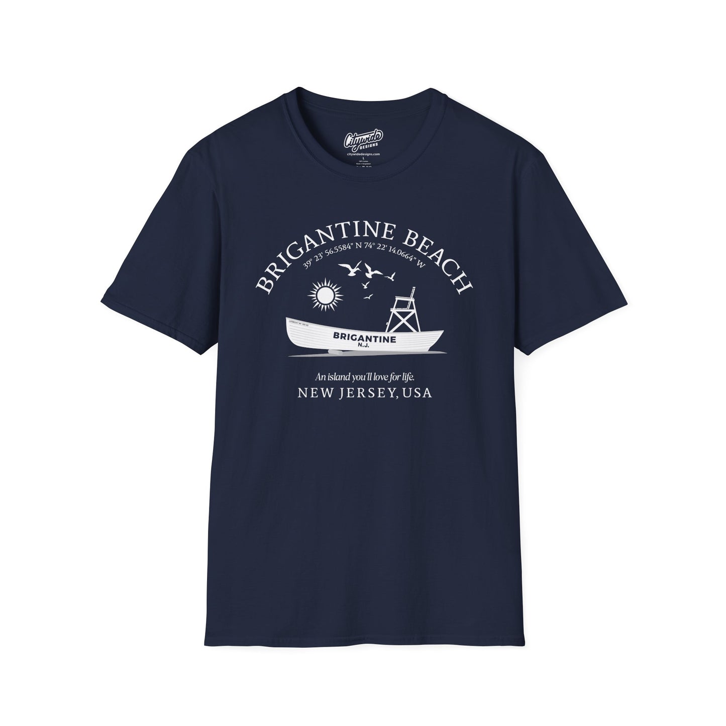 Brigantine, NJ, Beach Patrol Boat, Setting Sun T-Shirt