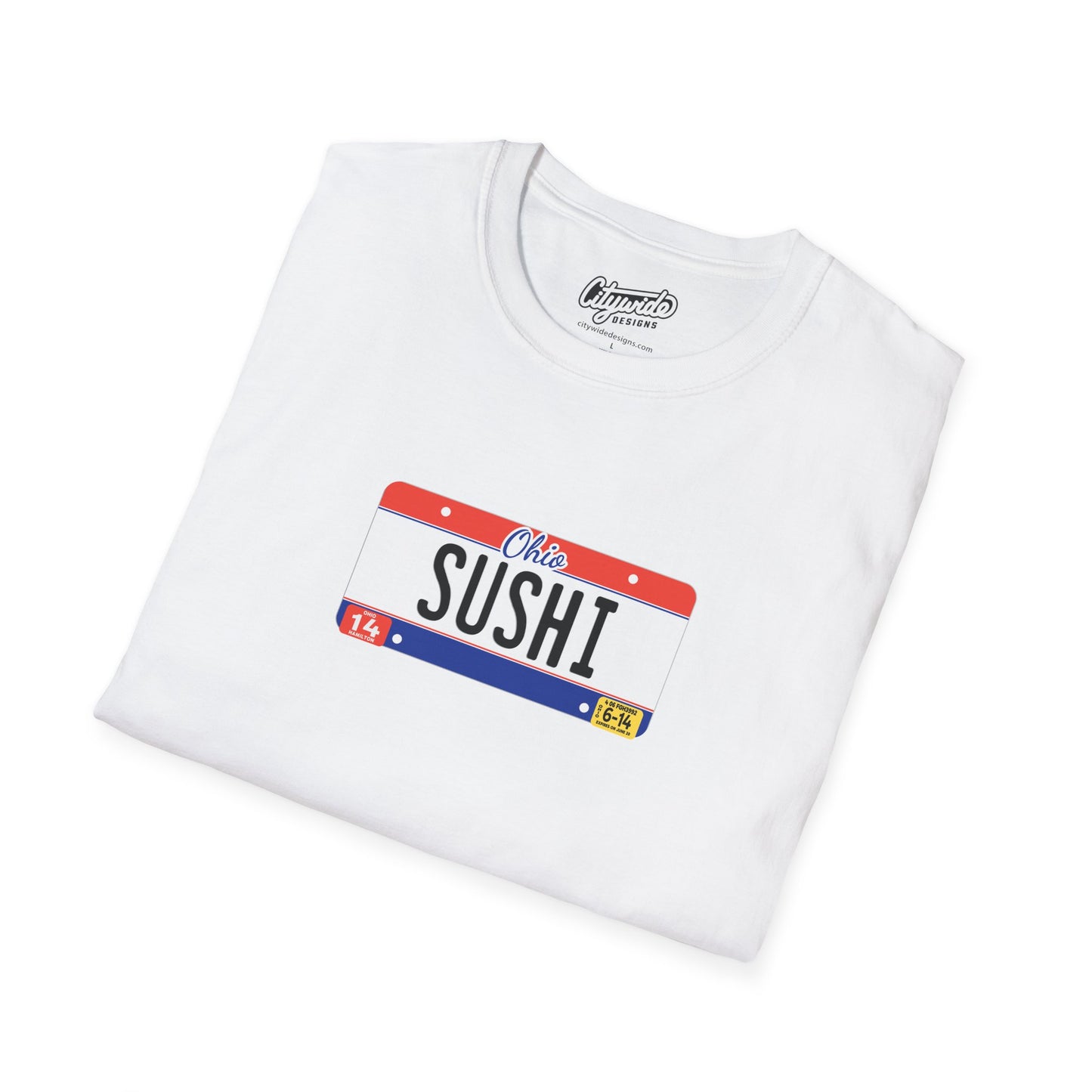Ohio License Plate Graphic Tee with Sushi Text T-Shirt