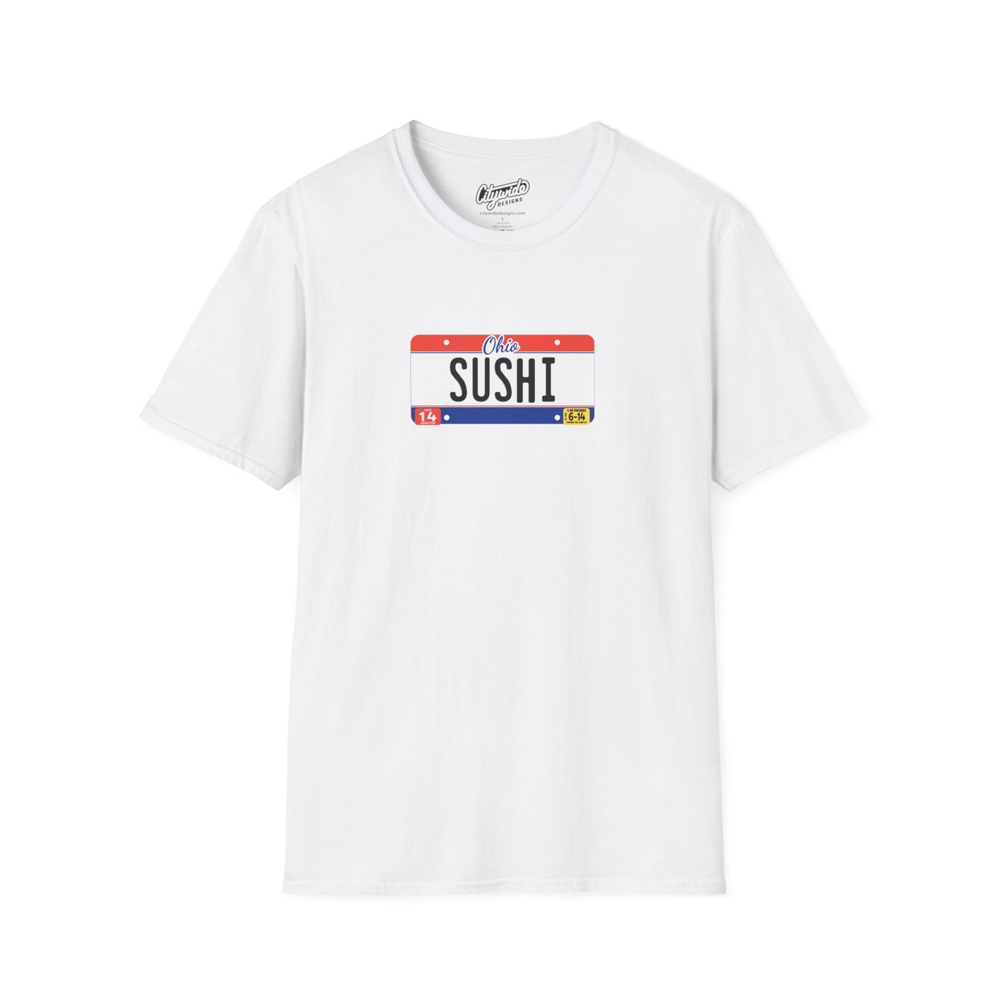 Ohio License Plate Graphic Tee with Sushi Text T-Shirt