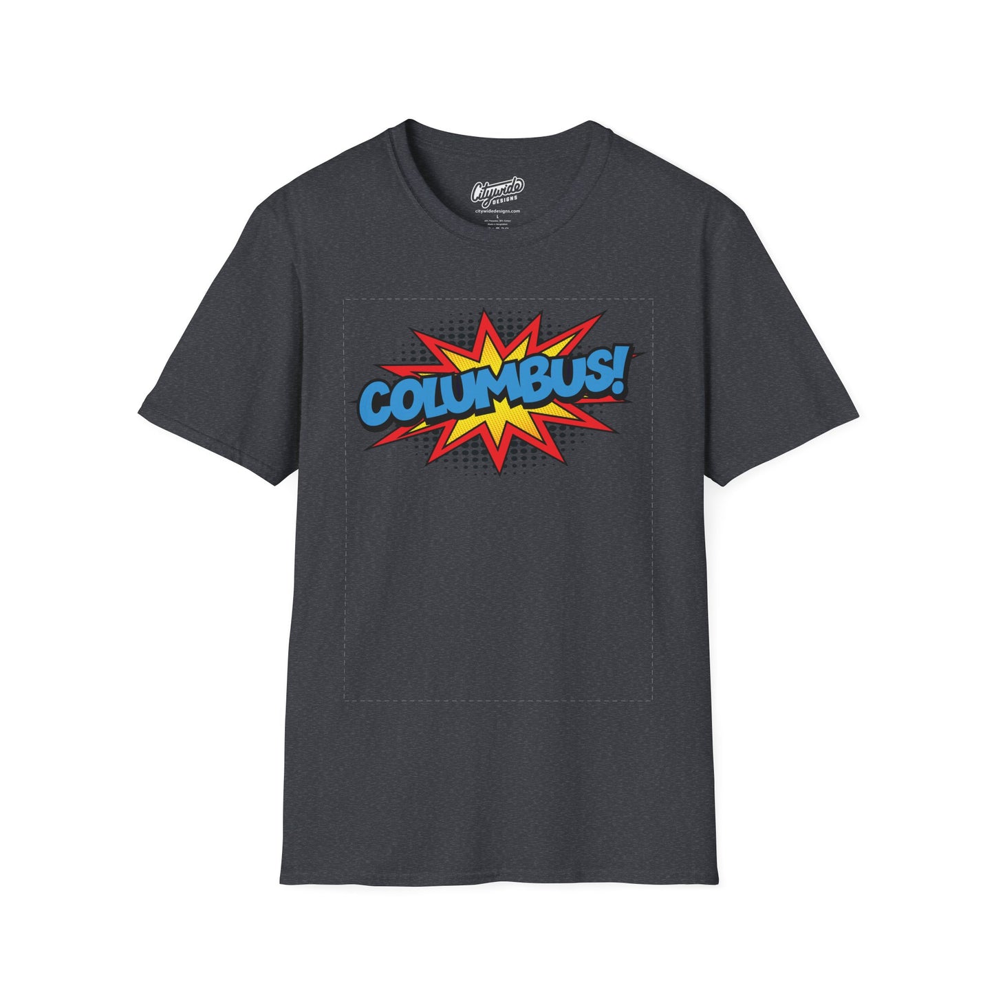 Columbus in Pop Art Comic Burst Graphic Tee with Halftone Dots