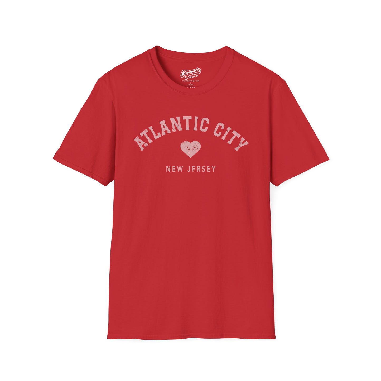 Atlantic City, NJ Beach T-Shirt with Heart, Faded, Distressed Look