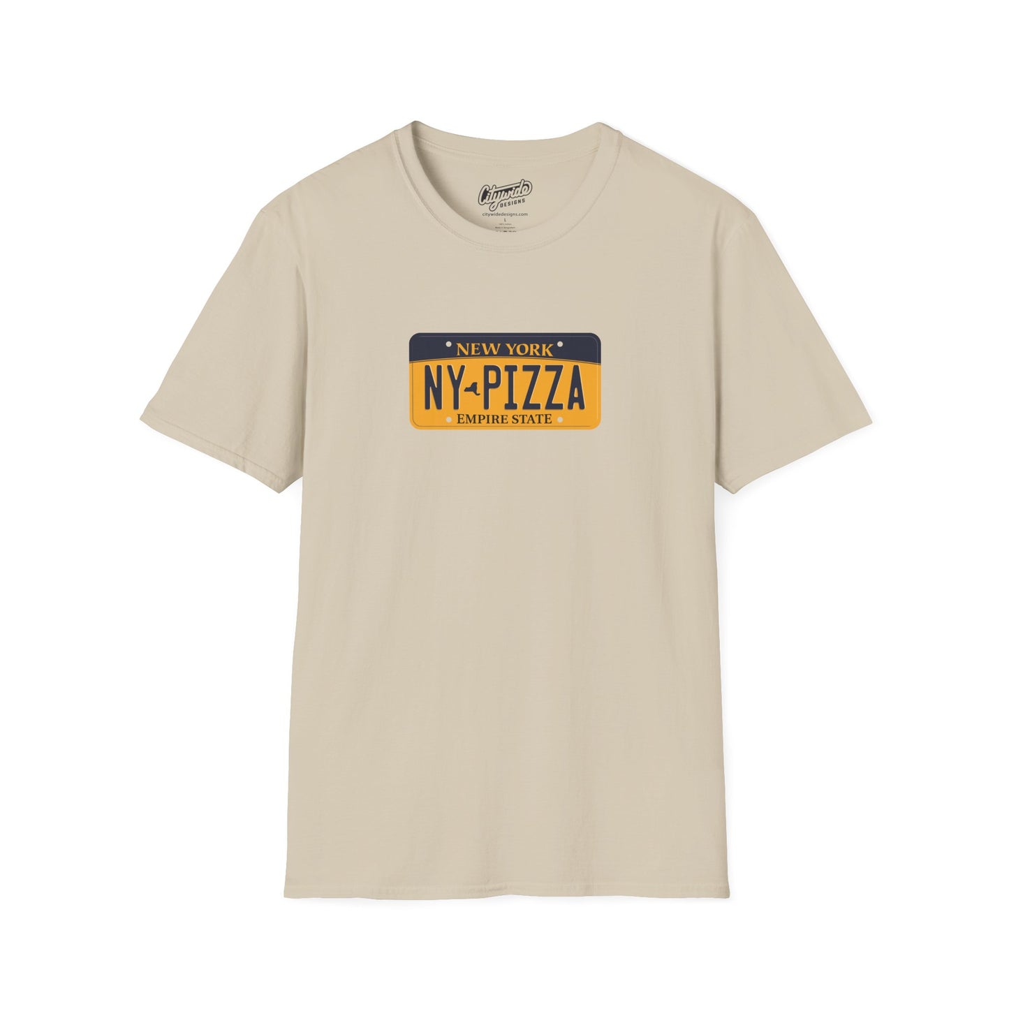 New York License Plate Graphic Tee with NY Pizza Text T-Shirt