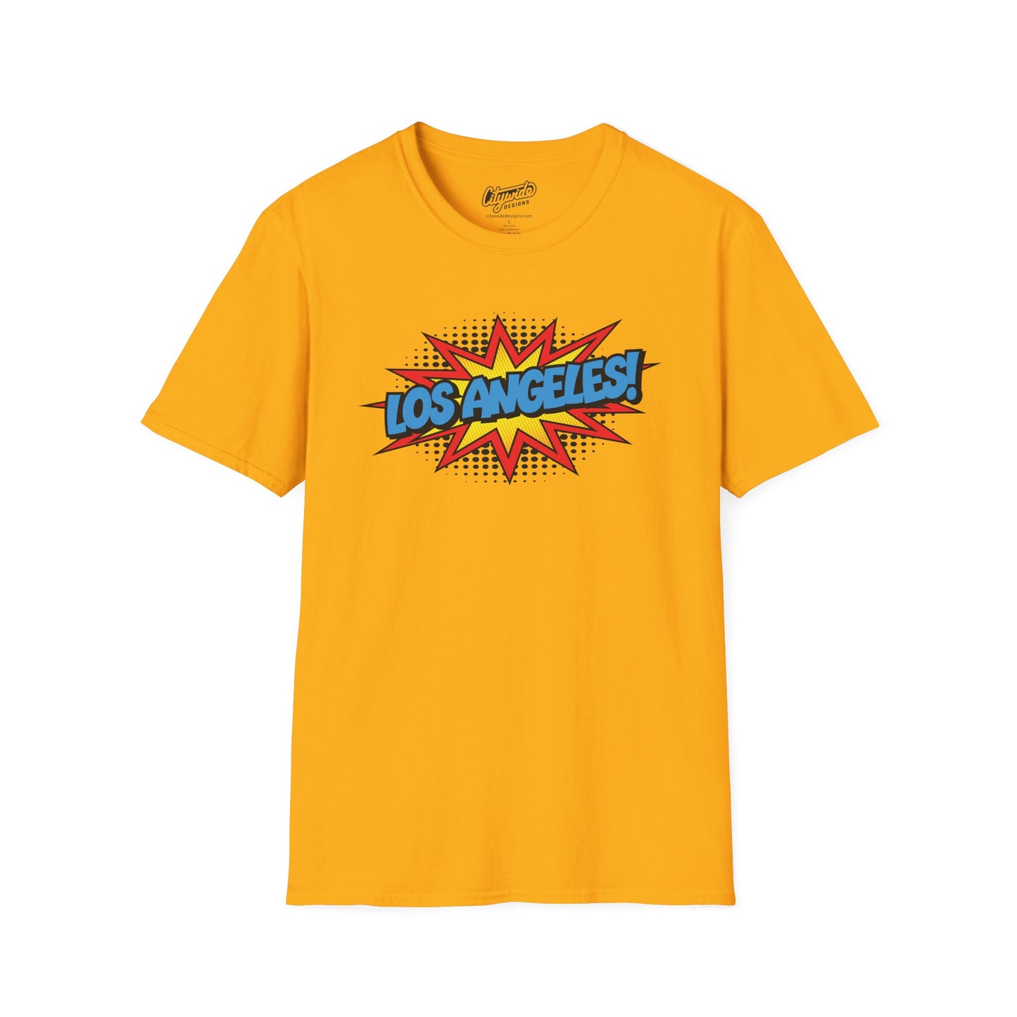 Los Angeles in Pop Art Comic Burst Graphic Tee with Halftone Dots