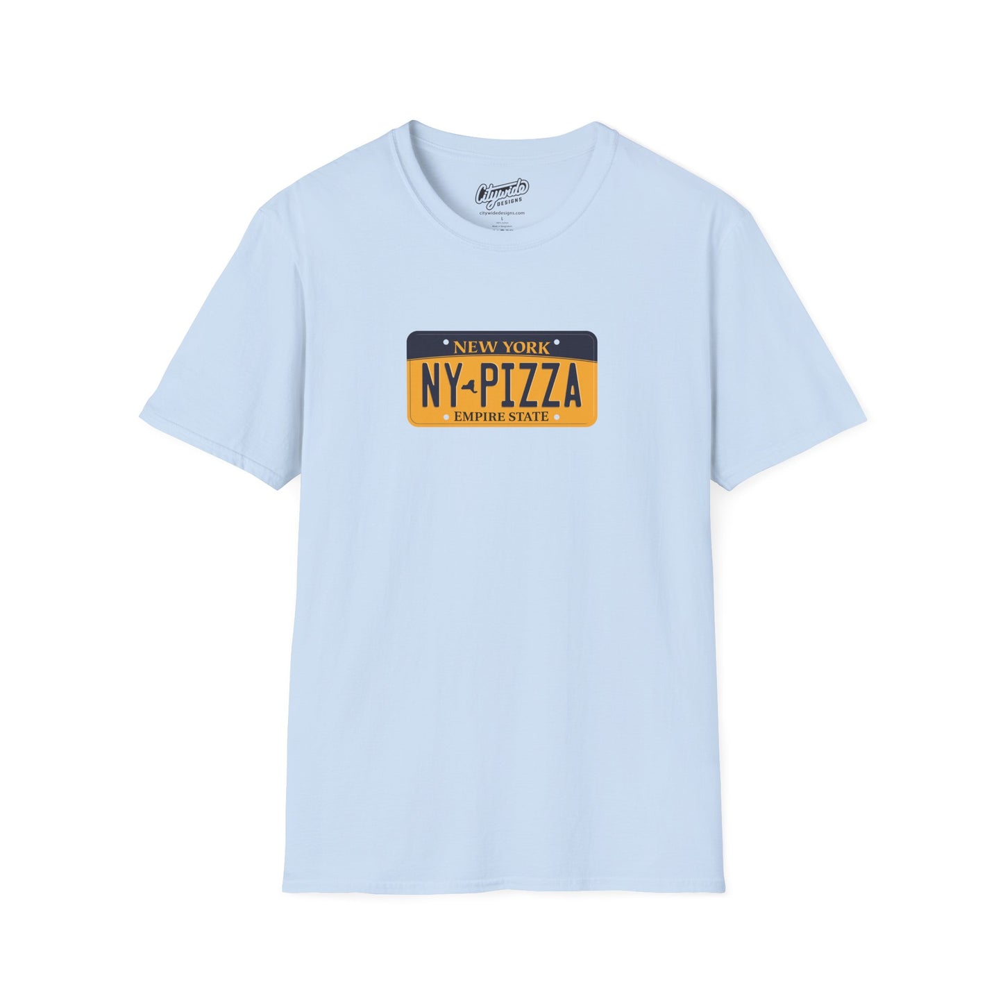New York License Plate Graphic Tee with NY Pizza Text T-Shirt