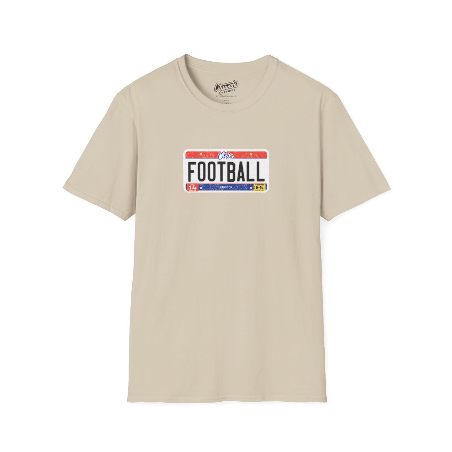 Ohio License Plate Graphic Tee with Football Text T-Shirt