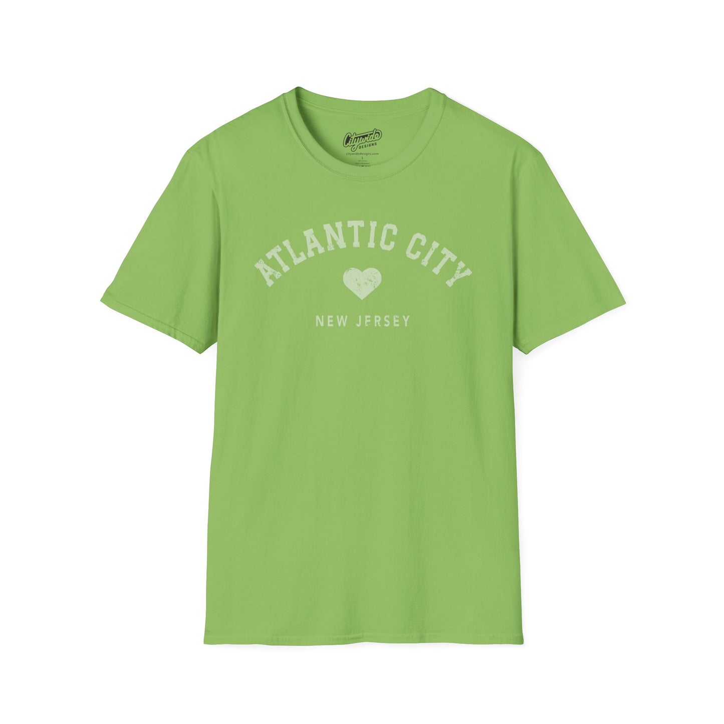 Atlantic City, NJ Beach T-Shirt with Heart, Faded, Distressed Look