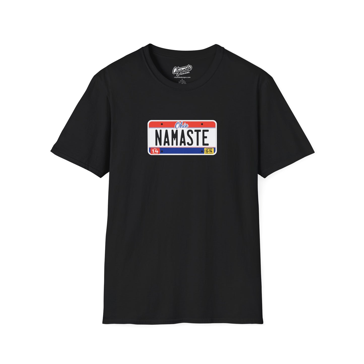 Ohio License Plate Graphic Tee with Namaste Text T-Shirt