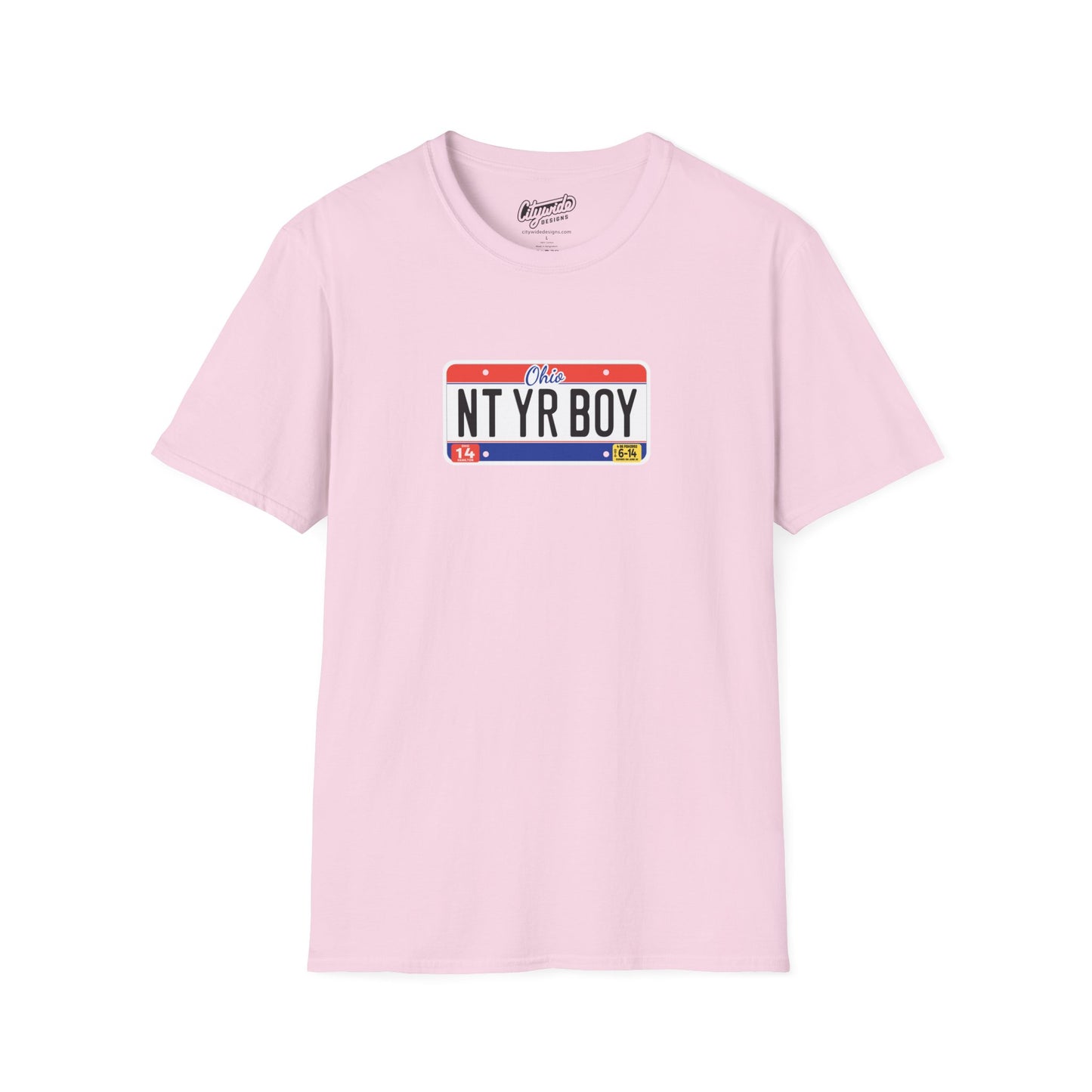 Ohio License Plate Graphic Tee with Nt Yr Boy Text T-Shirt