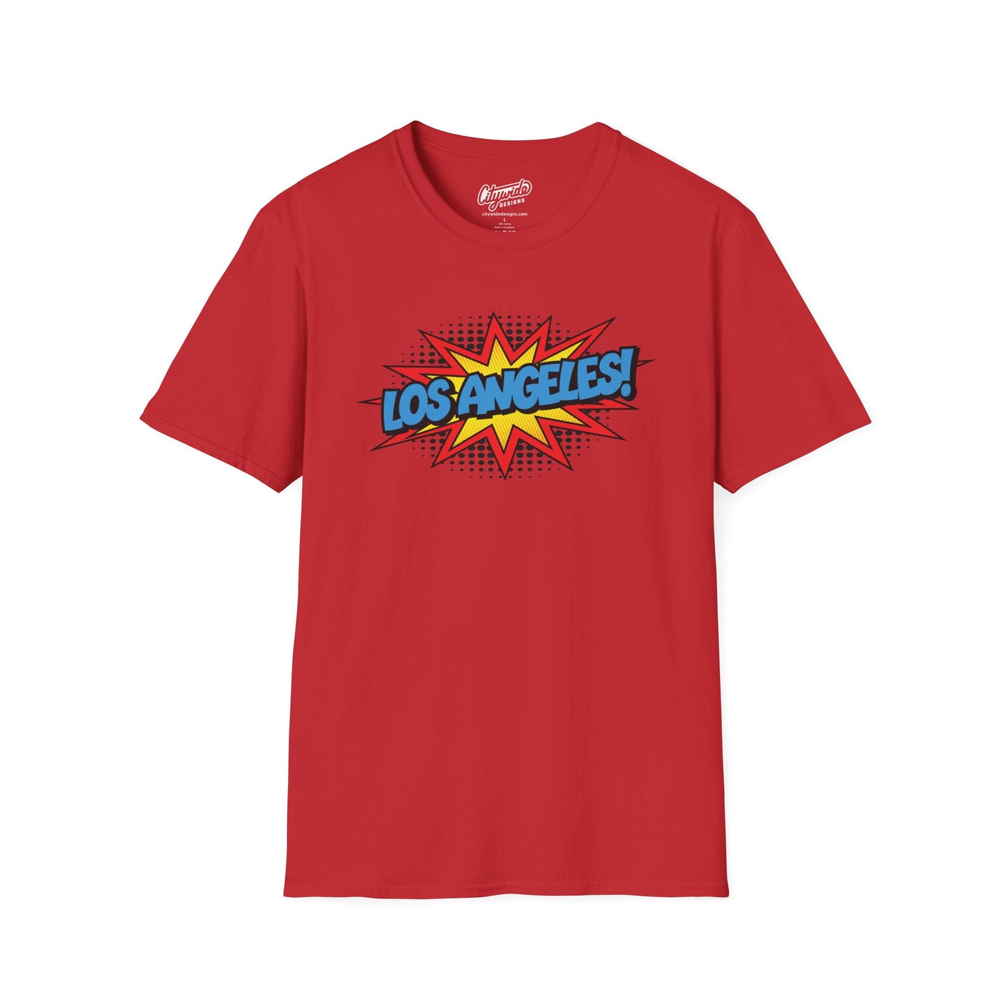 Los Angeles in Pop Art Comic Burst Graphic Tee with Halftone Dots