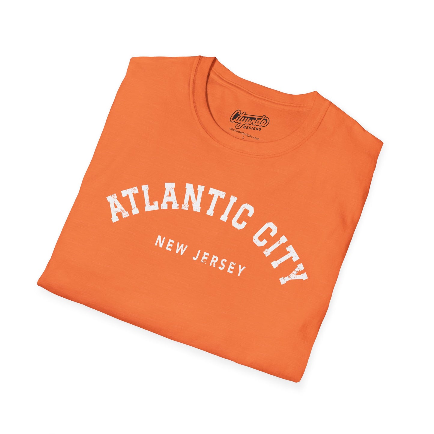 Atlantic City New Jersey, Distressed, Arched Varsity Text T-Shirt
