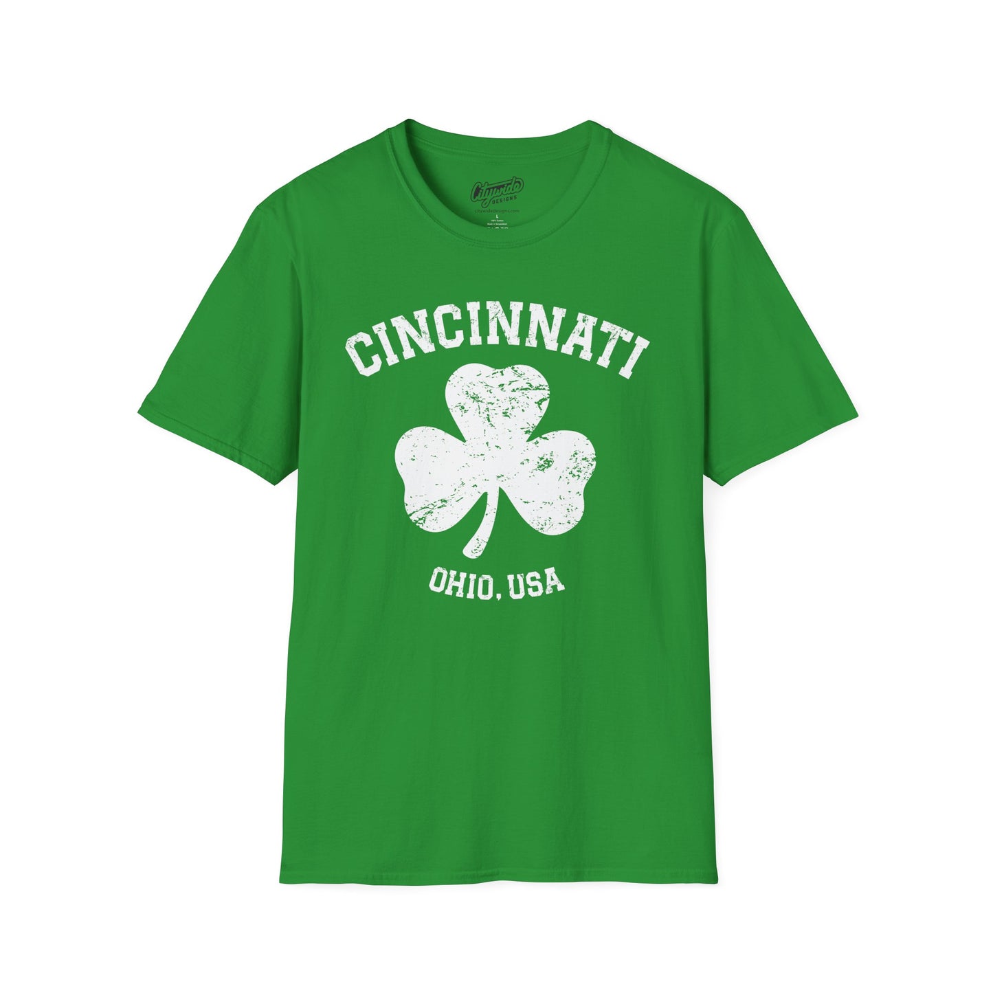Cincinnati Big Shamrock T-Shirt, White Ink, Great for St. Patricks Day