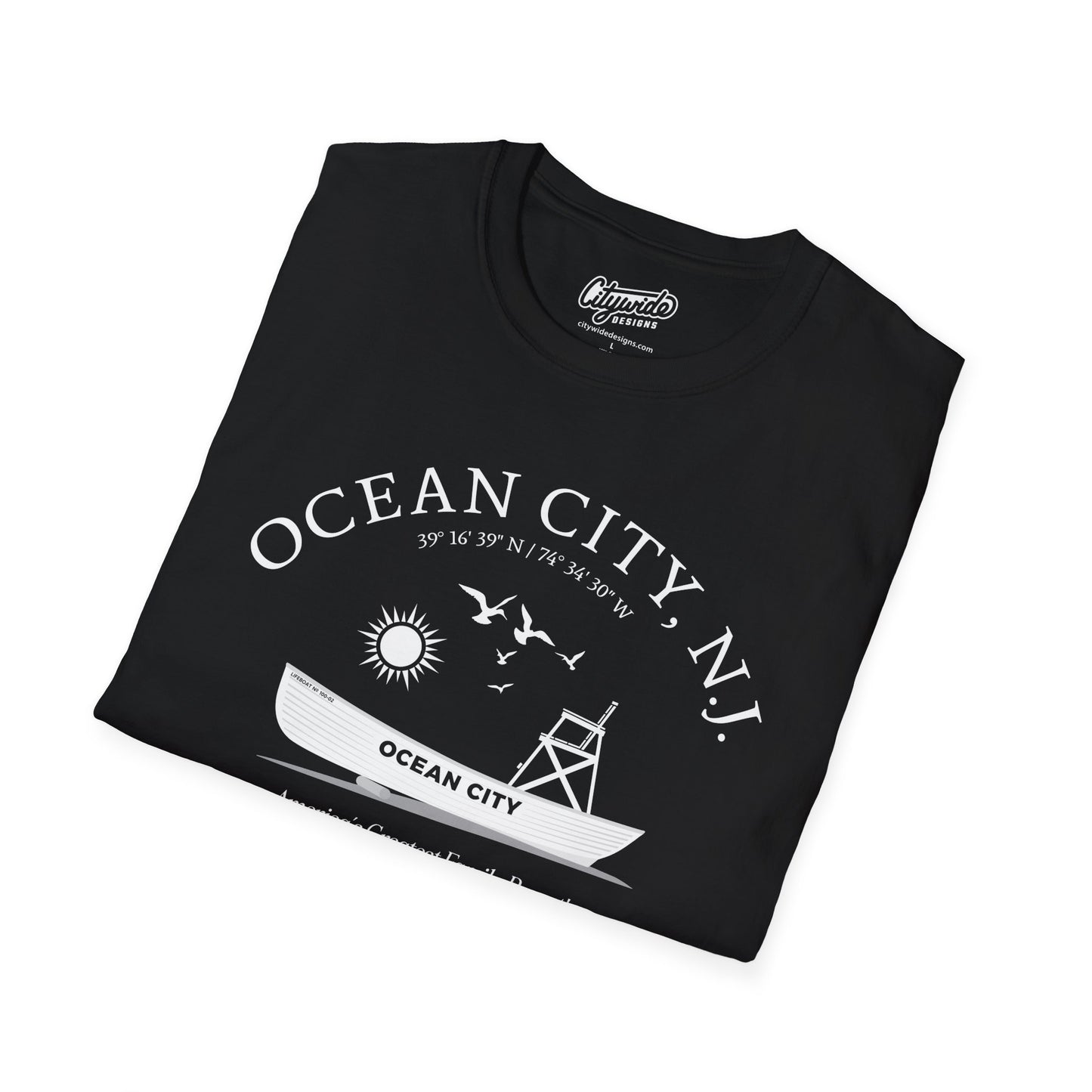 Ocean City, NJ, Beach Patrol Boat, Setting Sun T-Shirt