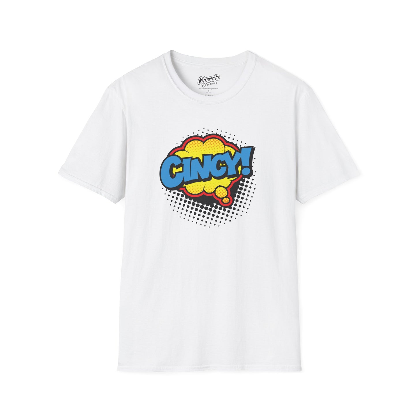 Cincy in Pop Art Comic Word Bubble Graphic Tee with Halftone Dots