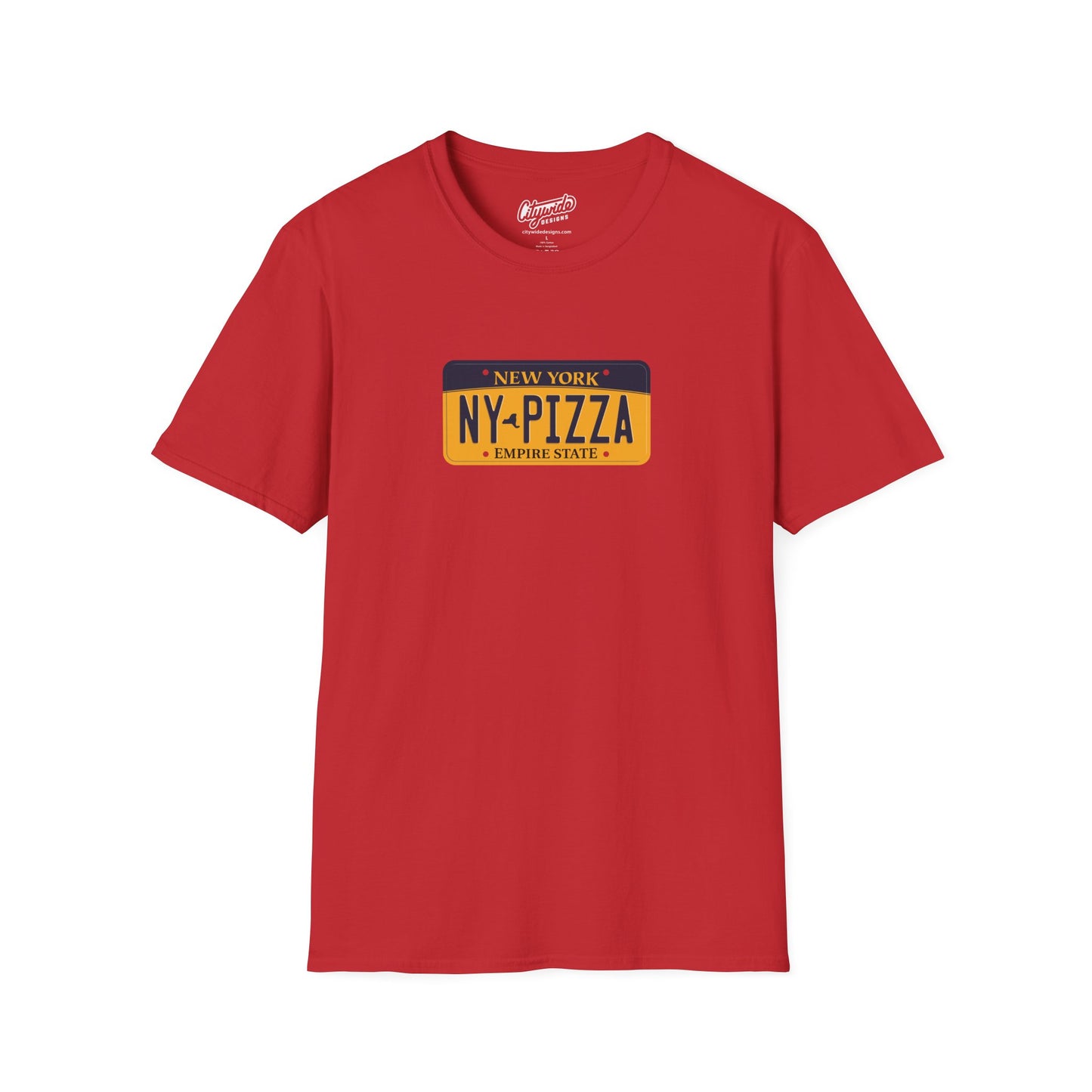 New York License Plate Graphic Tee with NY Pizza Text T-Shirt