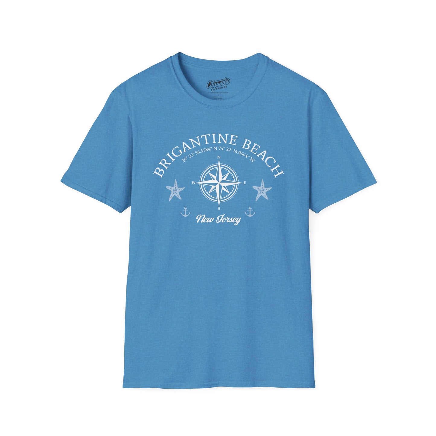 Brigantine Beach, New Jersey Nautical Compass & Stars T-Shirt