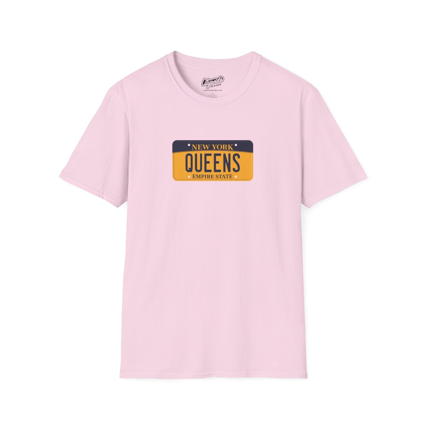New York License Plate Graphic Tee with Queens Text T-Shirt