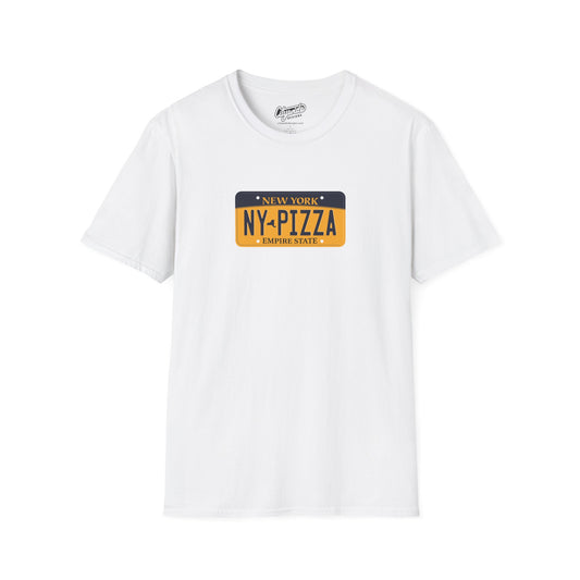 New York License Plate Graphic Tee with NY Pizza Text T-Shirt