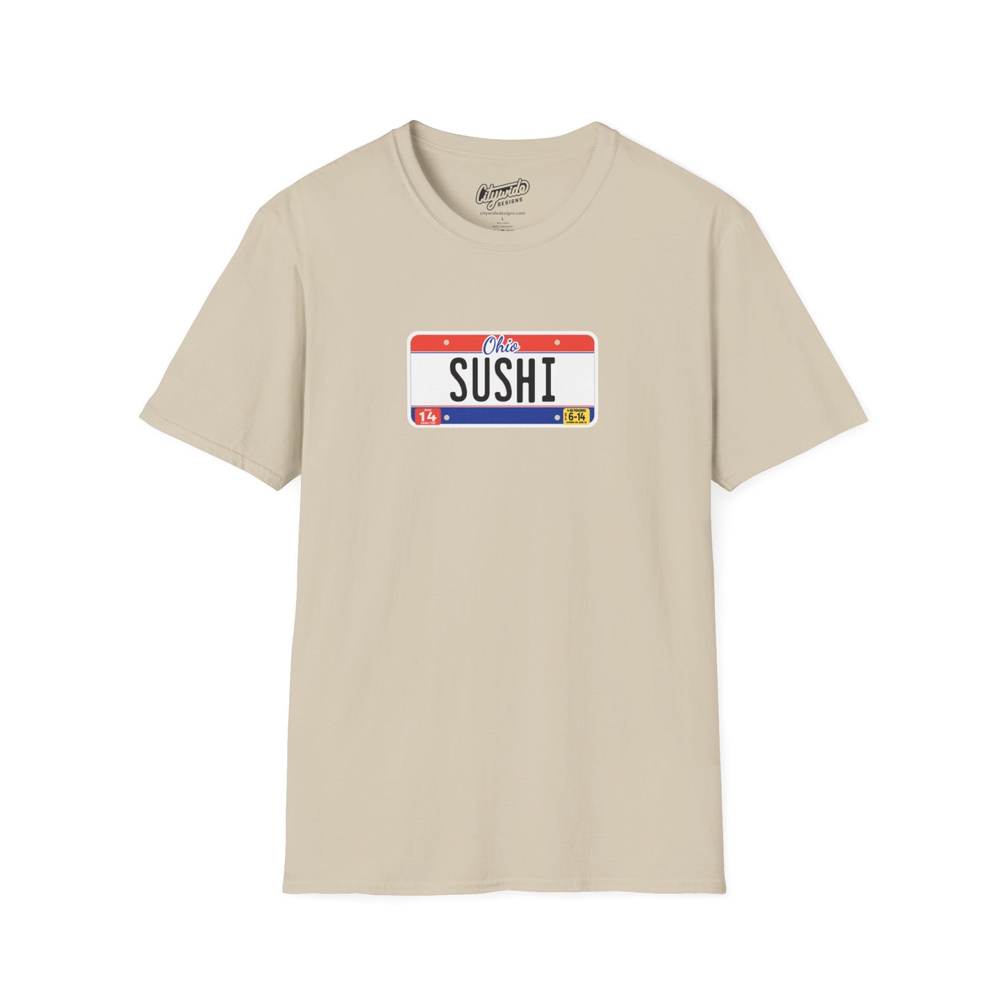 Ohio License Plate Graphic Tee with Sushi Text T-Shirt