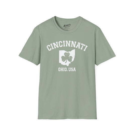 Cincinnati Shamrock Inside Ohio State White Text T-Shirt St Patricks Day