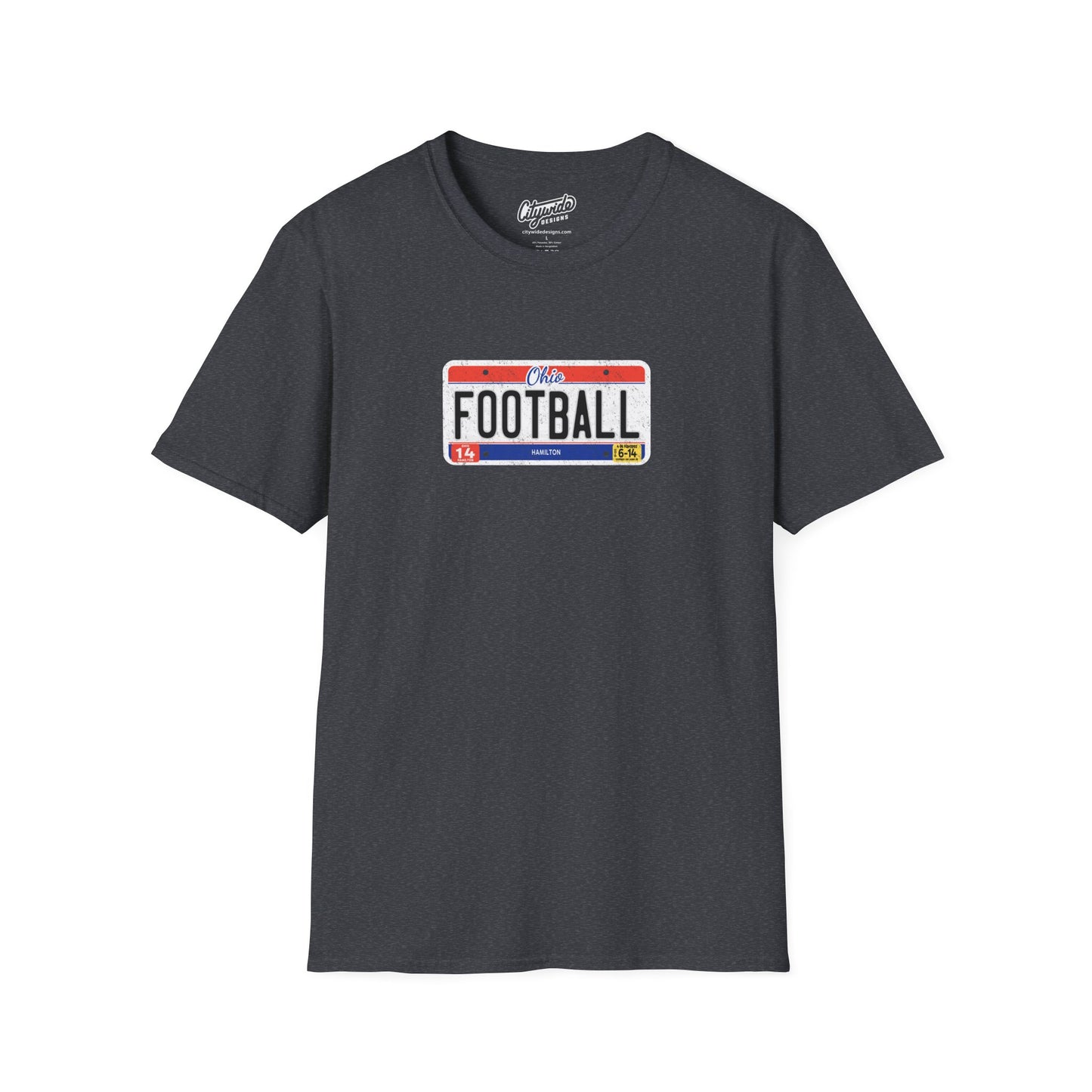 Ohio License Plate Graphic Tee with Football Text T-Shirt