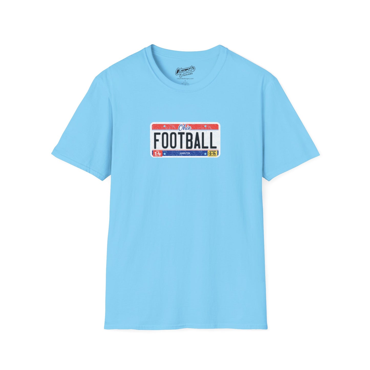 Ohio License Plate Graphic Tee with Football Text T-Shirt