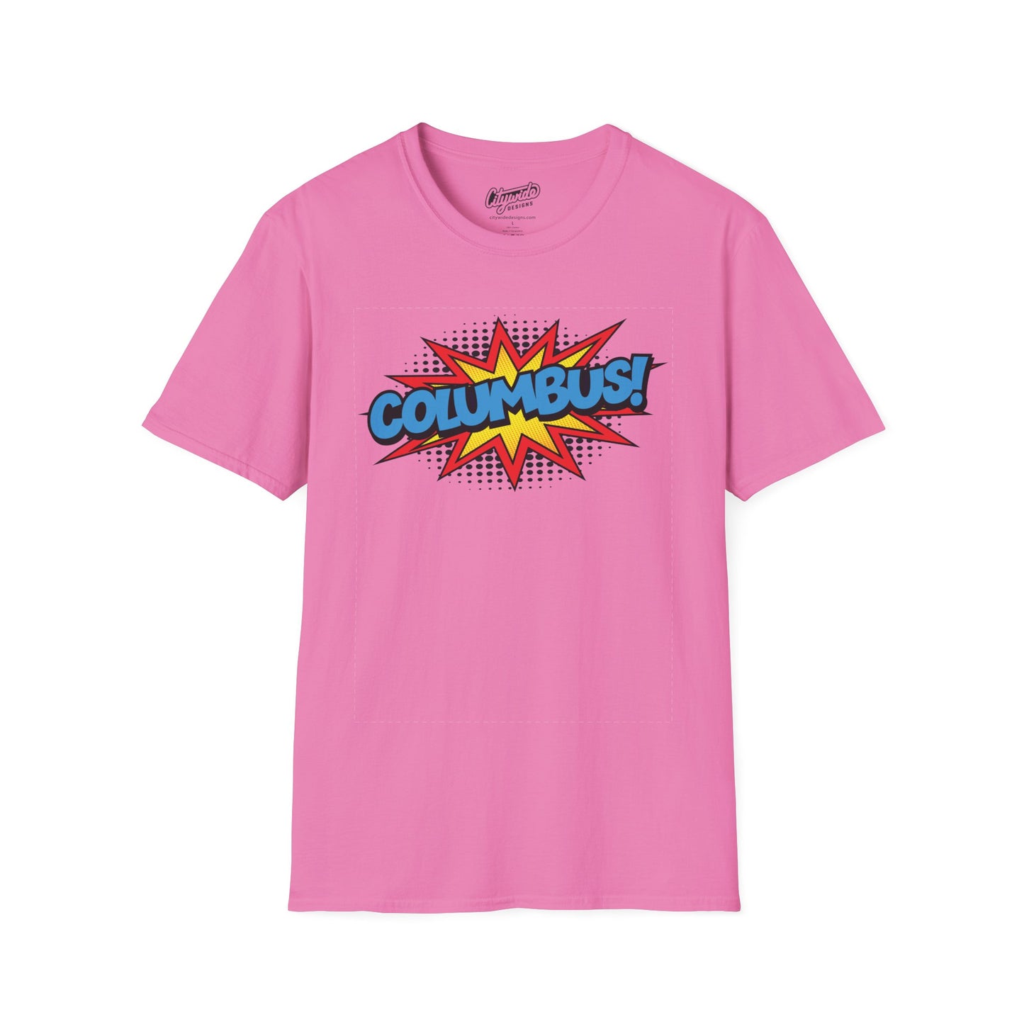 Columbus in Pop Art Comic Burst Graphic Tee with Halftone Dots