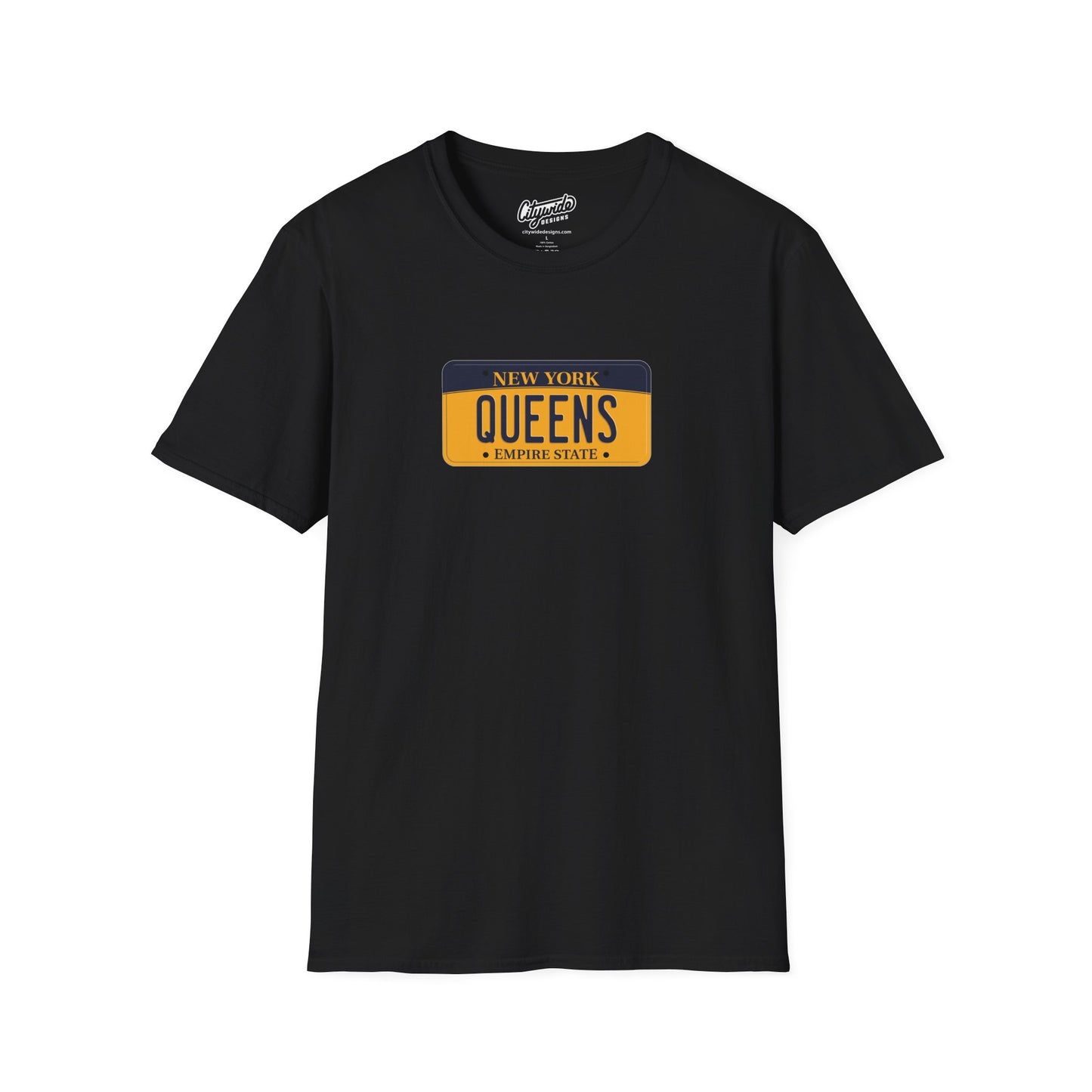New York License Plate Graphic Tee with Queens Text T-Shirt