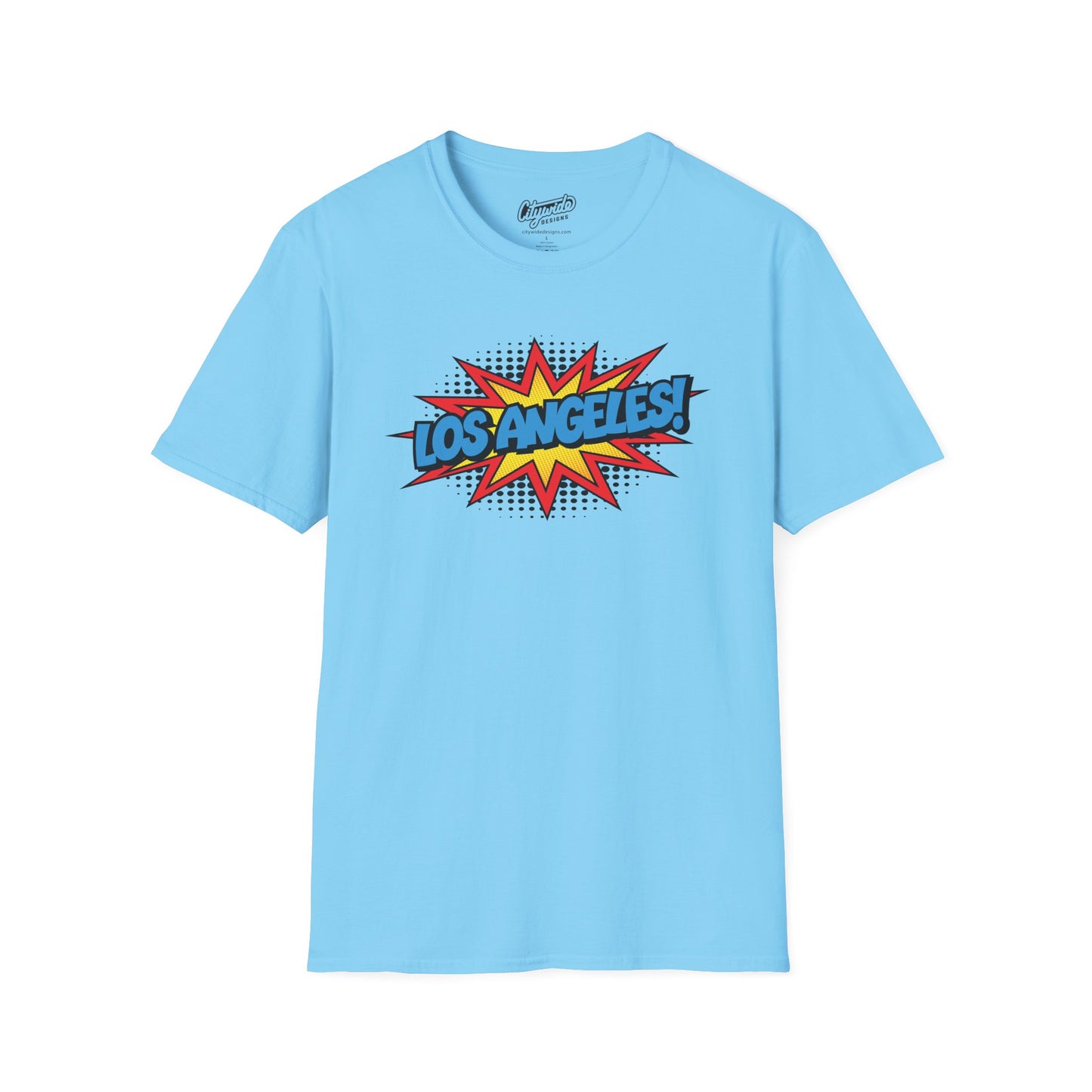 Los Angeles in Pop Art Comic Burst Graphic Tee with Halftone Dots