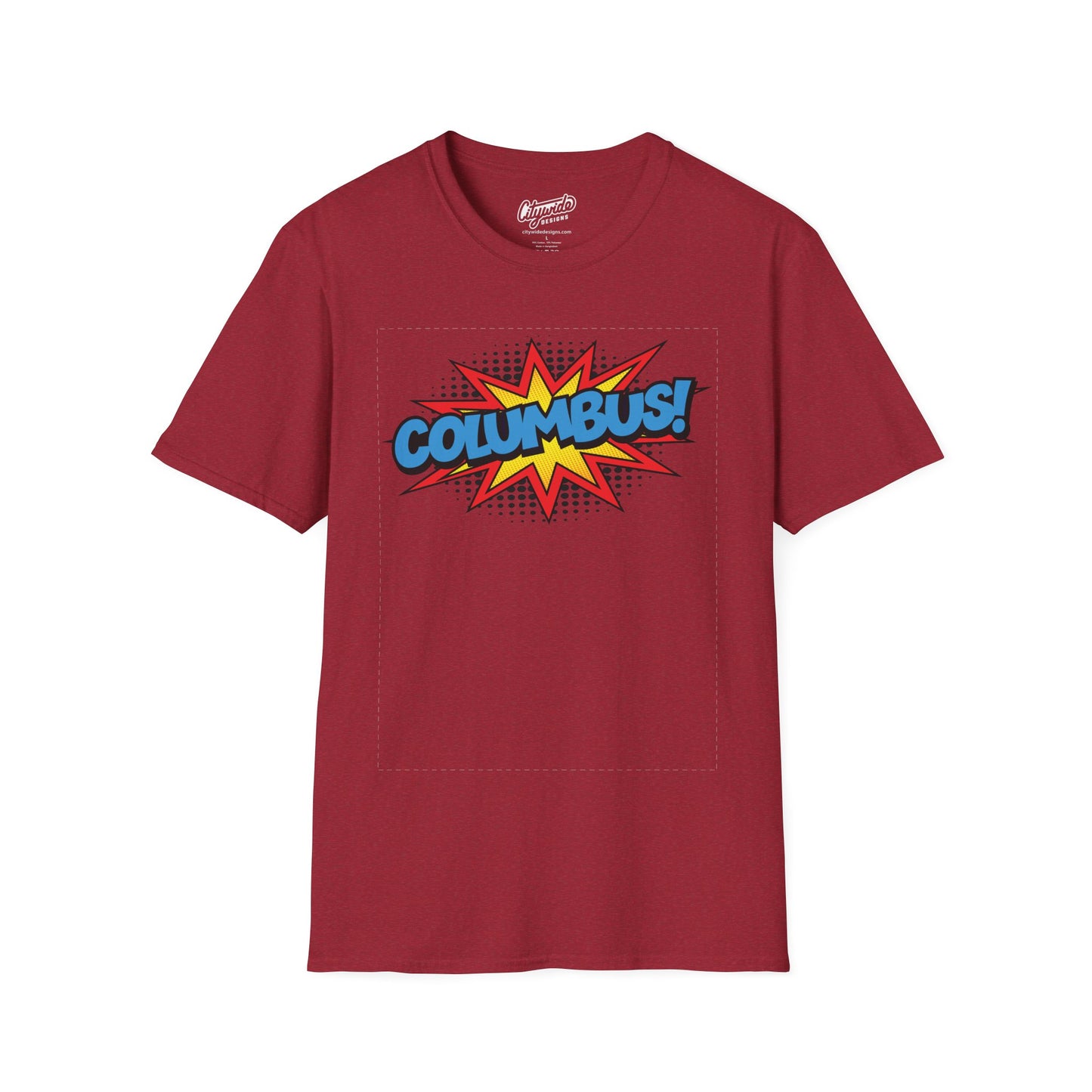 Columbus in Pop Art Comic Burst Graphic Tee with Halftone Dots