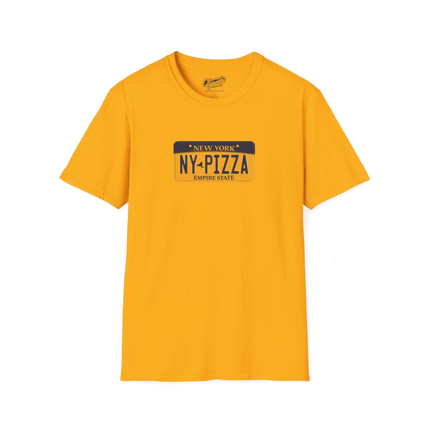 New York License Plate Graphic Tee with NY Pizza Text T-Shirt