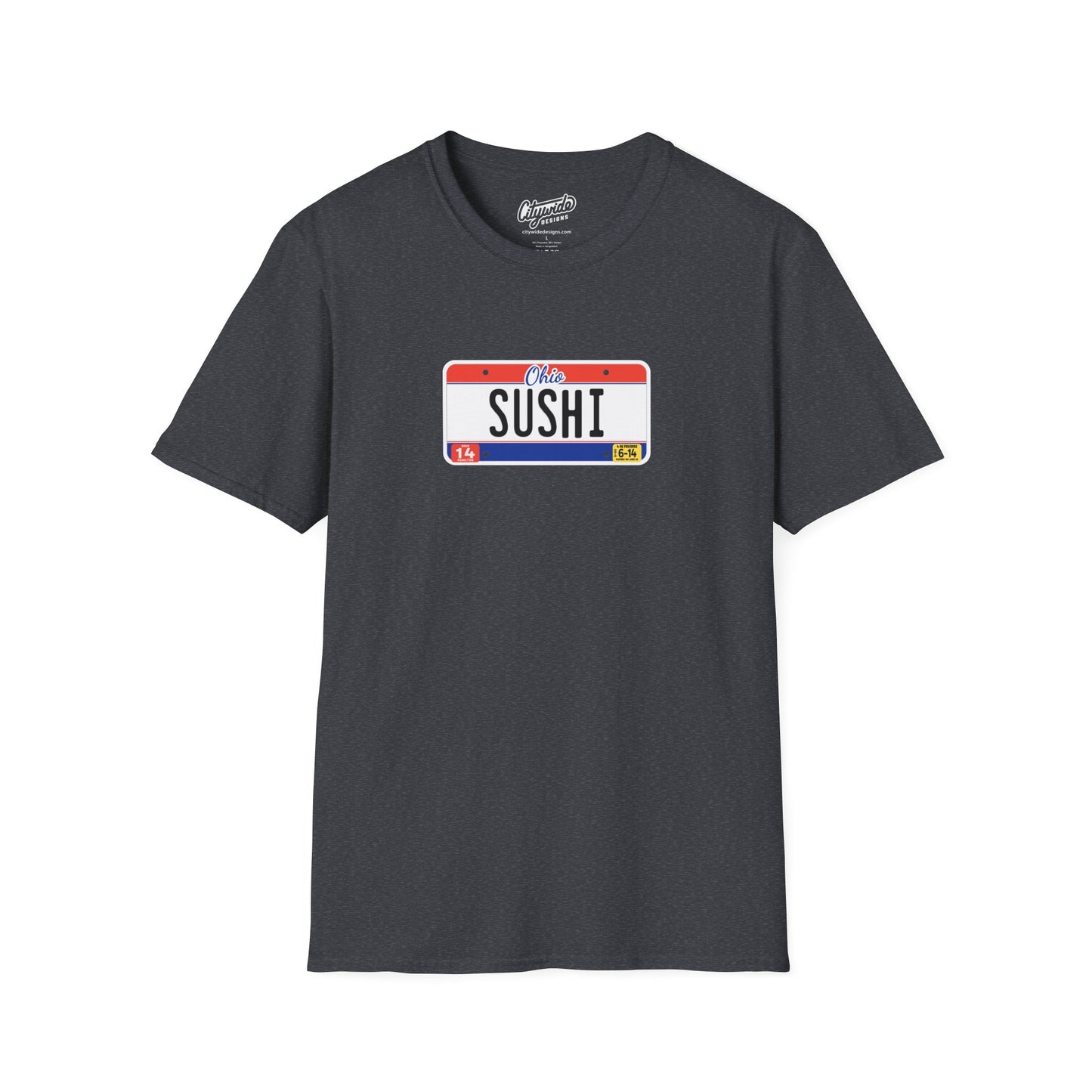Ohio License Plate Graphic Tee with Sushi Text T-Shirt