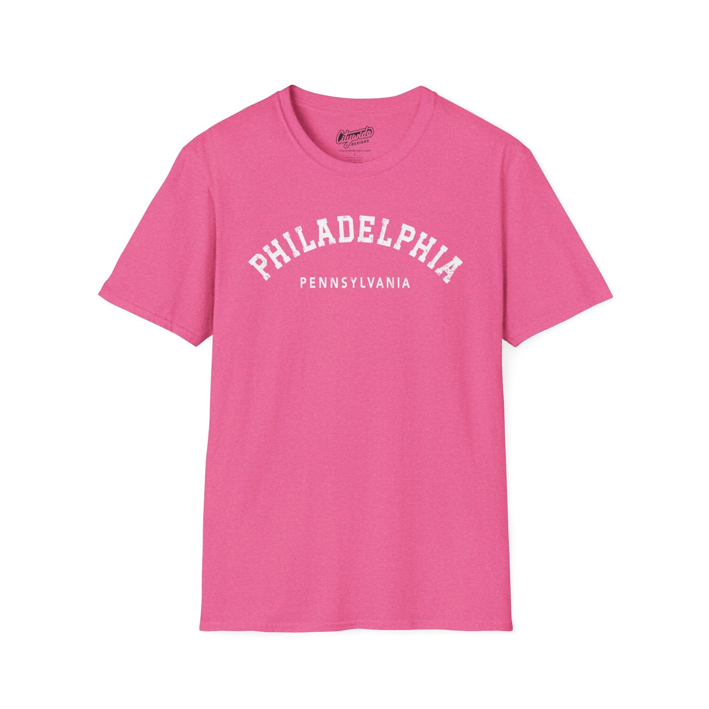 Philadelphia, PA, Arched Varsity Text T-Shirt With Distressed Look