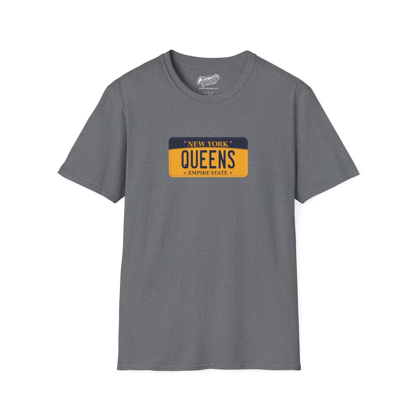 New York License Plate Graphic Tee with Queens Text T-Shirt