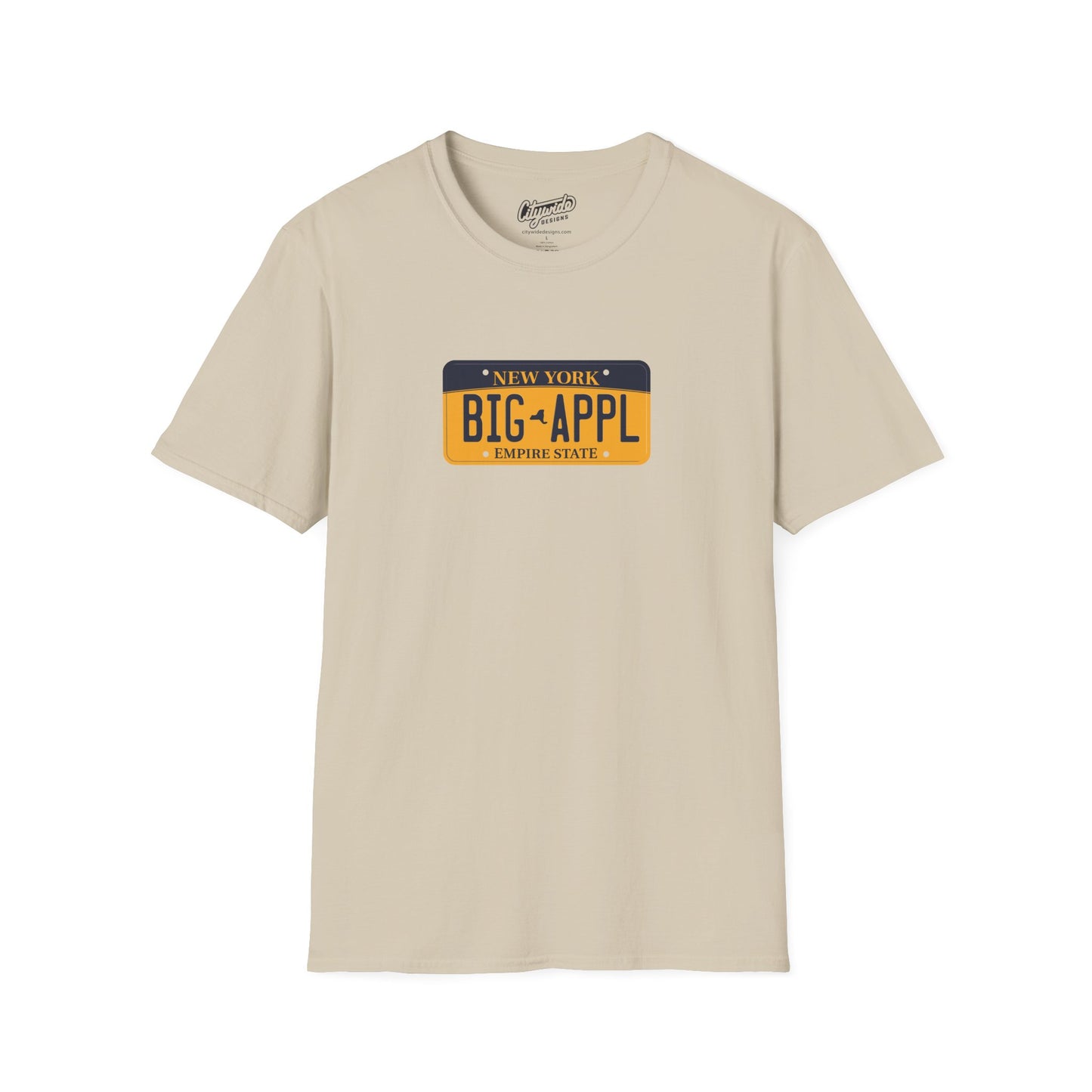 New York License Plate Graphic Tee with Big Appl Text T-Shirt