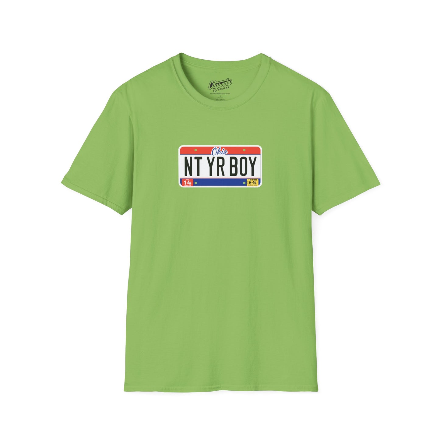 Ohio License Plate Graphic Tee with Nt Yr Boy Text T-Shirt