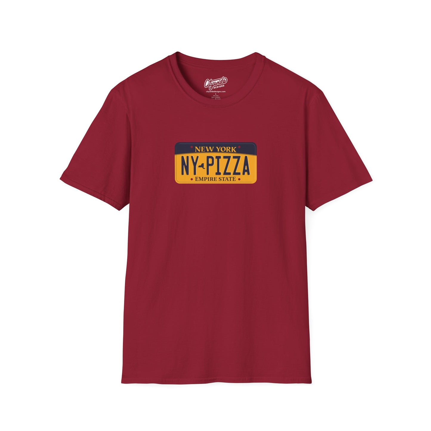 New York License Plate Graphic Tee with NY Pizza Text T-Shirt