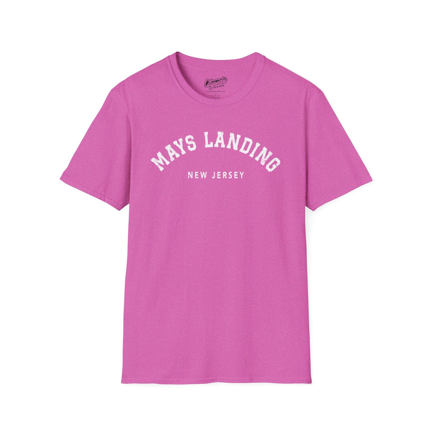 Mays Landing Heart New Jersey, Arched Varsity Text T-Shirt