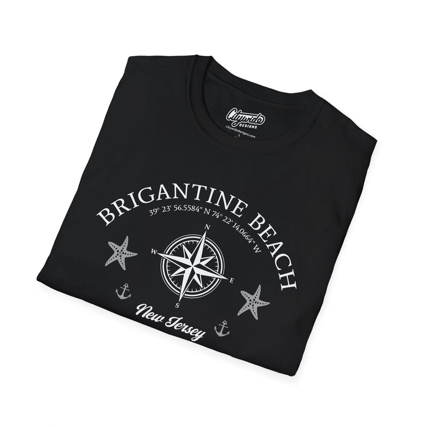 Brigantine Beach, New Jersey Nautical Compass & Stars T-Shirt