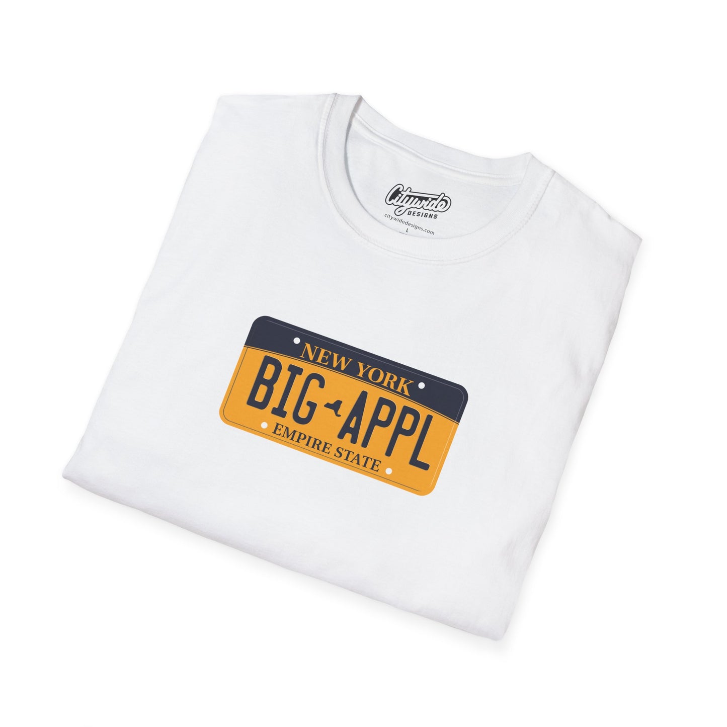 New York License Plate Graphic Tee with Big Appl Text T-Shirt
