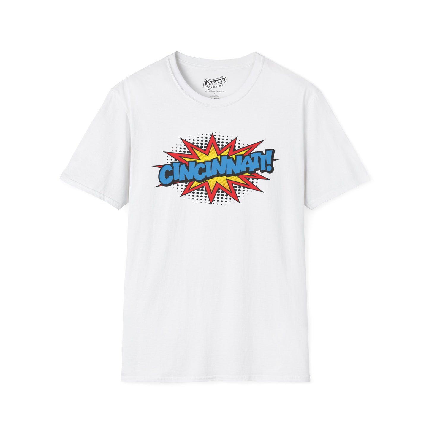 Cincinnati in Pop Art Comic Burst Graphic Tee with Halftone Dots